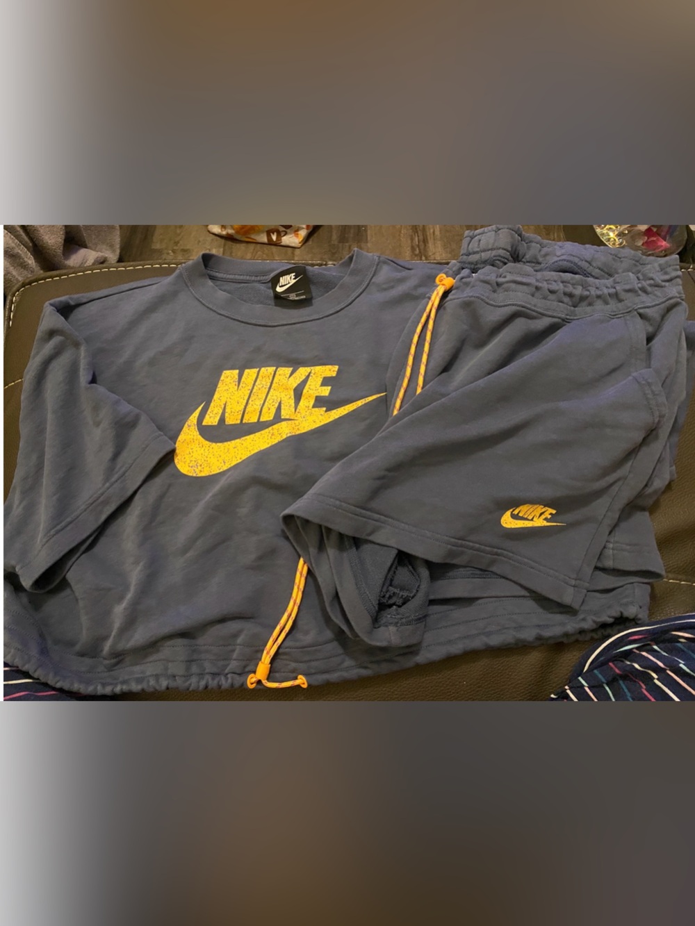 Nike Navy Blue Sweatshirt and Shorts with Yellow Logo
